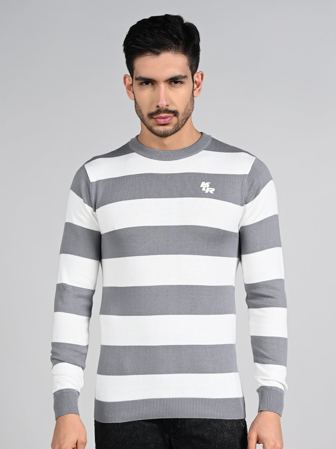 Killer Men Light Grey Striped Flat Knits