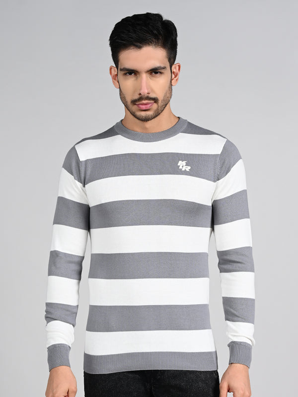 Killer Men Light Grey Striped Flat Knits