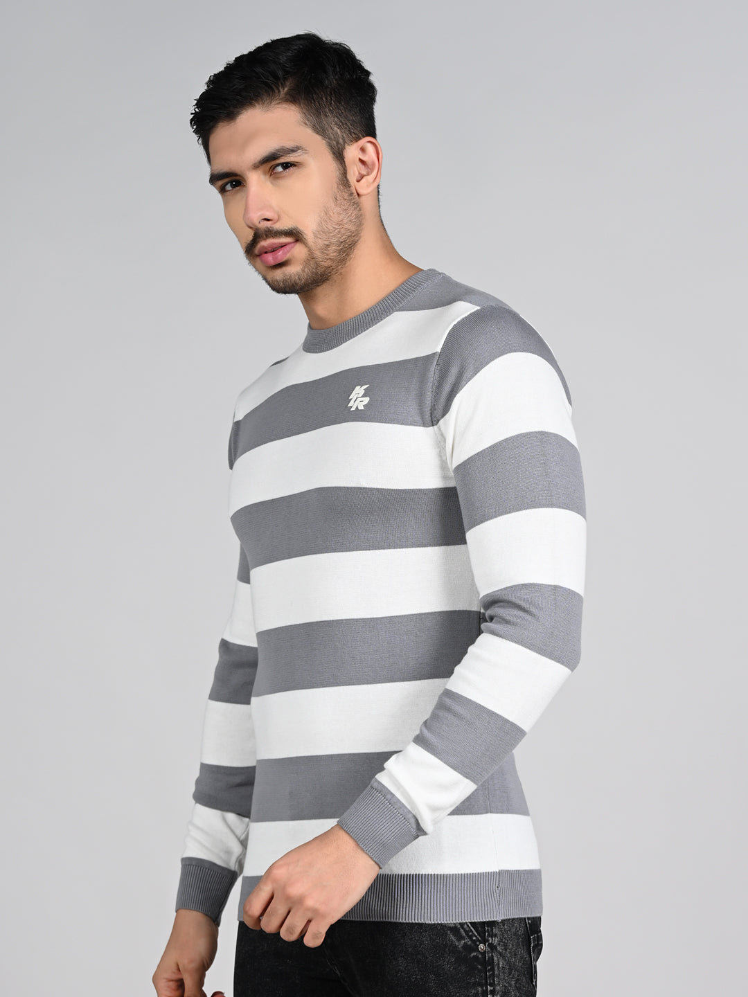 Killer Men Light Grey Striped Flat Knits