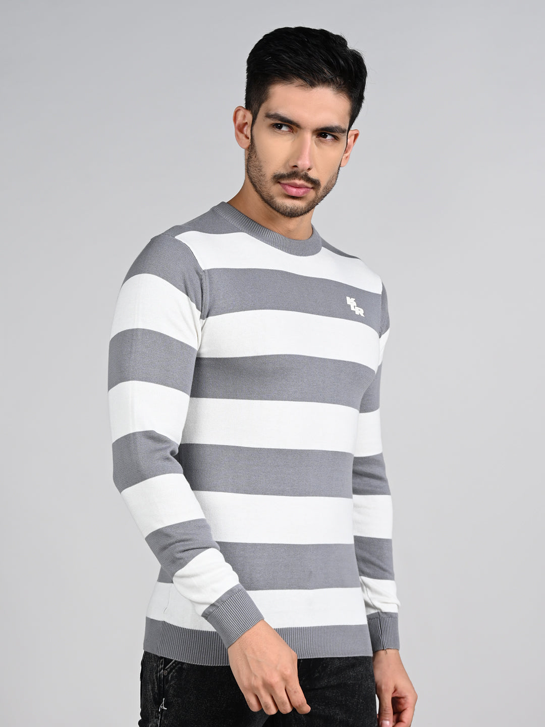 Killer Men Light Grey Striped Flat Knits