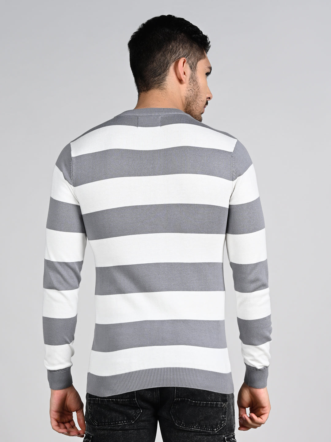 Killer Men Light Grey Striped Flat Knits