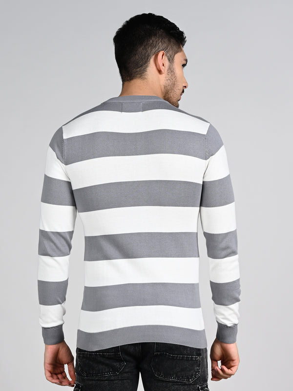 Killer Men Light Grey Striped Flat Knits