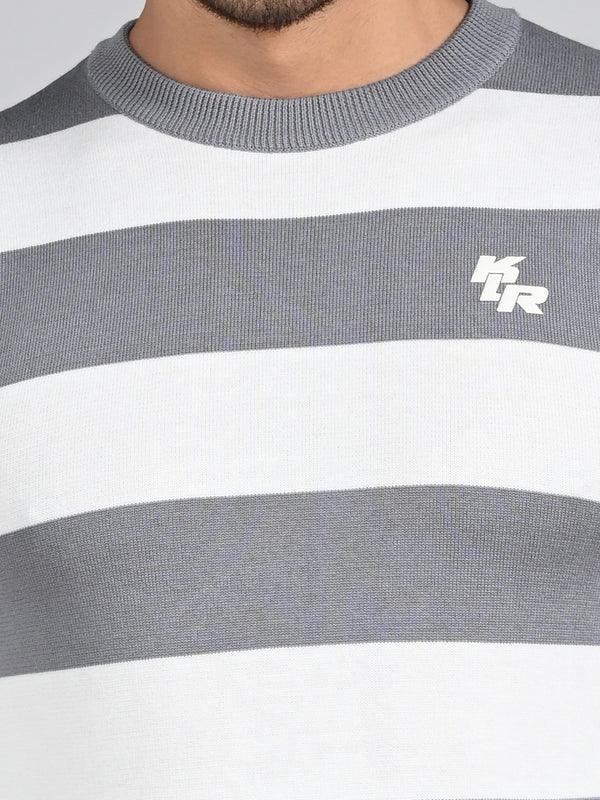 Killer Men Light Grey Striped Flat Knits
