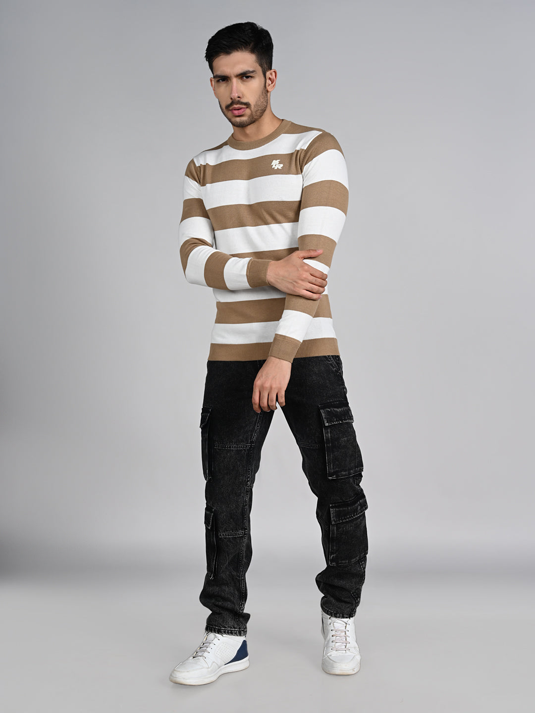 Killer Men Beige Striped Flat Knits