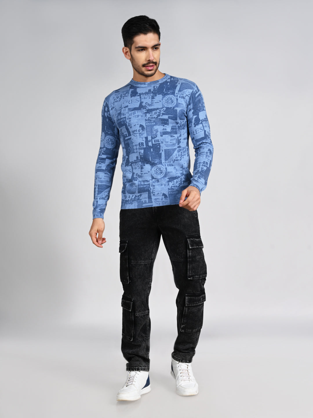 Killer Men Light Blue Printed Flat Knits