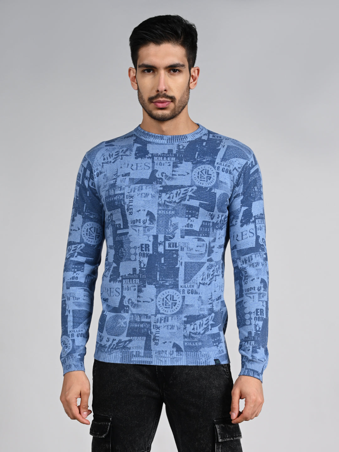 Killer Men Light Blue Printed Flat Knits