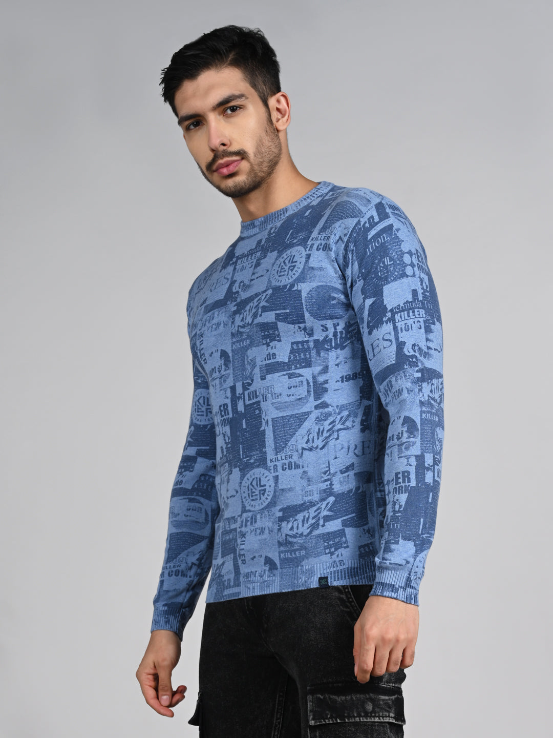 Killer Men Light Blue Printed Flat Knits