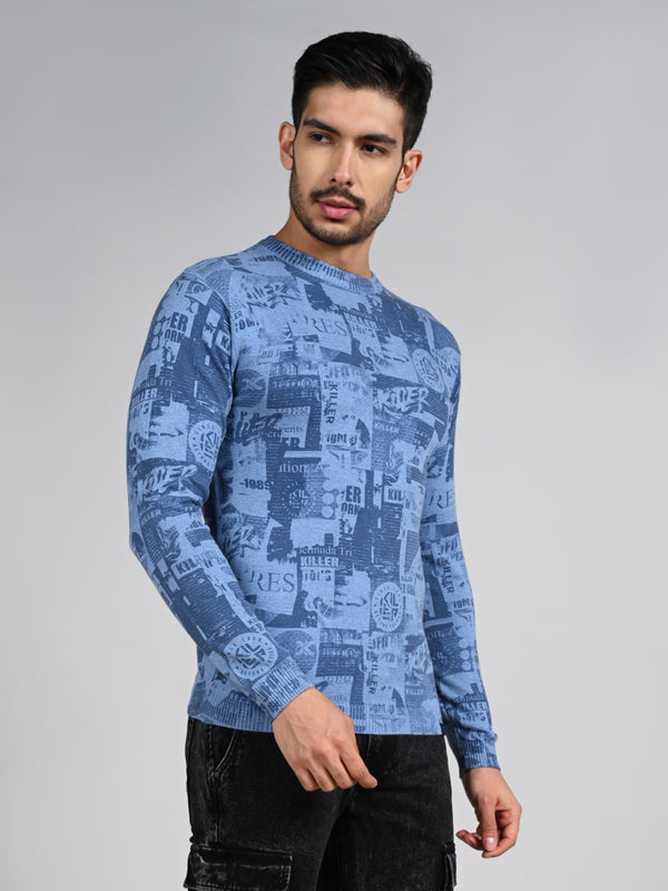 Killer Men Light Blue Printed Flat Knits
