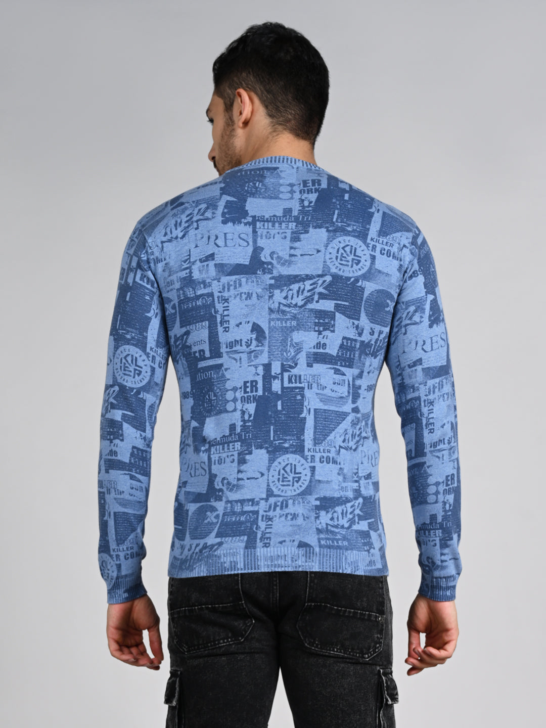 Killer Men Light Blue Printed Flat Knits