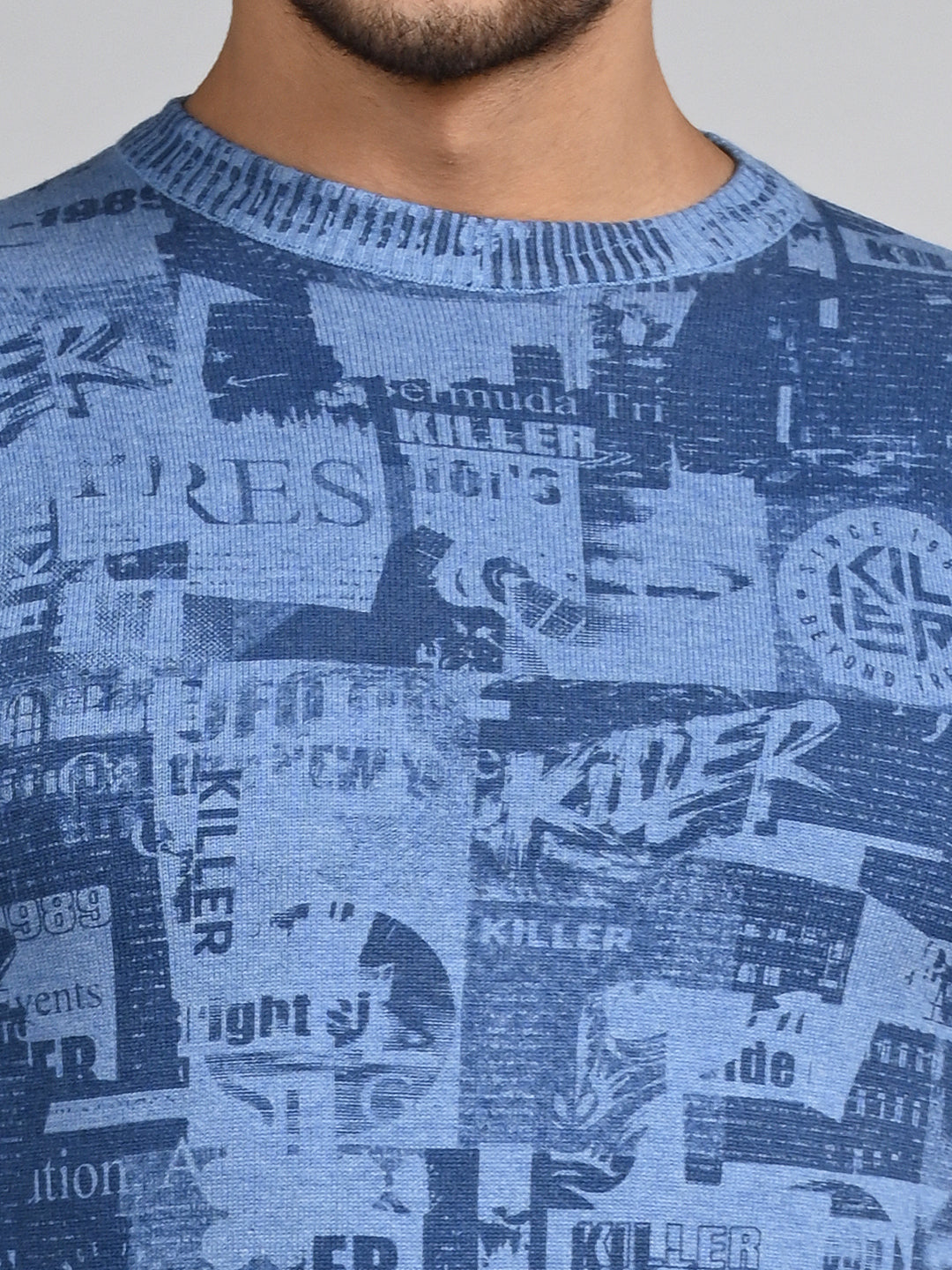 Killer Men Light Blue Printed Flat Knits