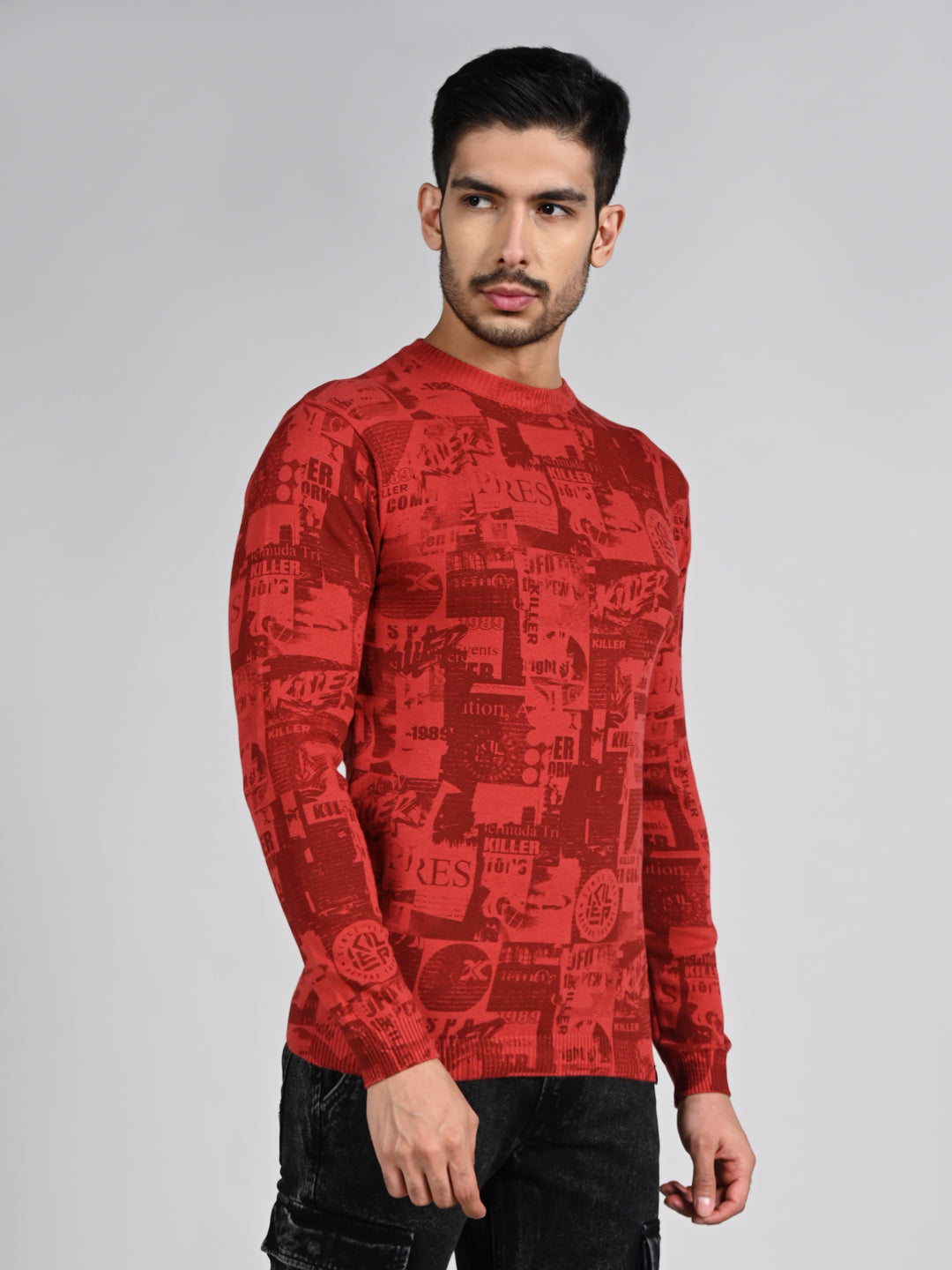 Killer Men Red Printed Flat Knits