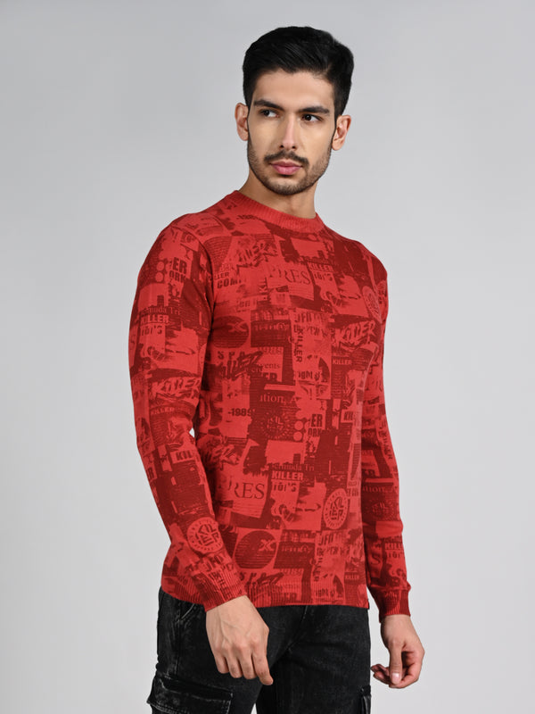 Killer Men Red Printed Flat Knits
