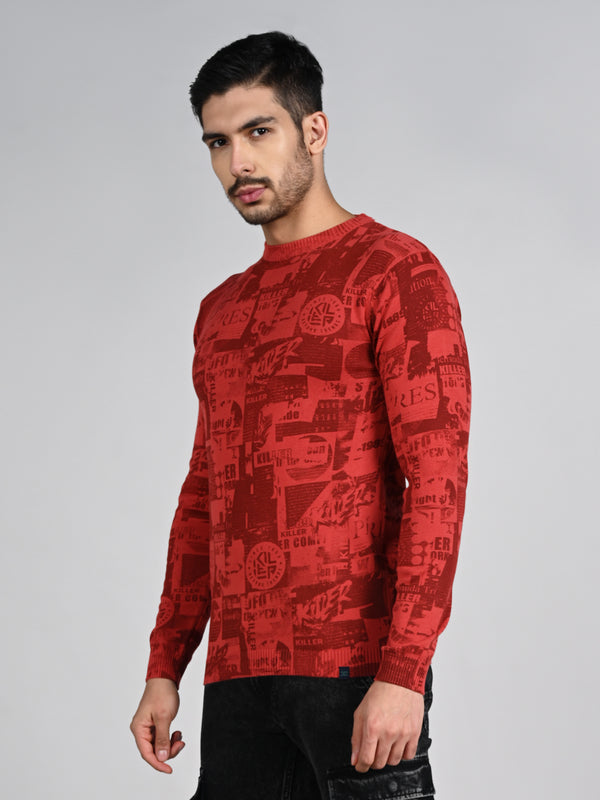 Killer Men Red Printed Flat Knits