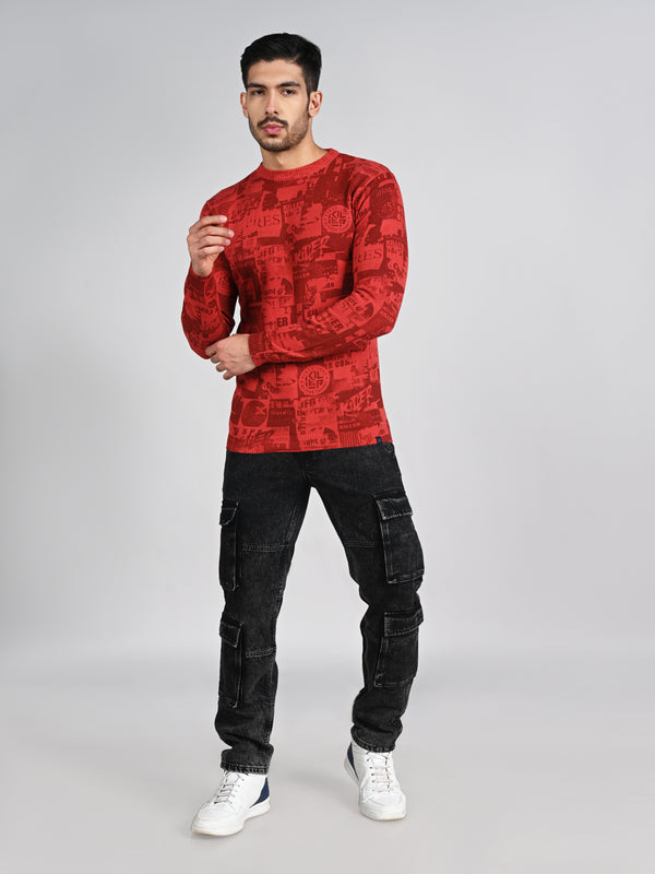 Killer Men Red Printed Flat Knits