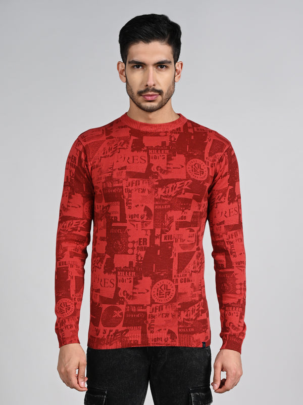 Killer Men Red Printed Flat Knits