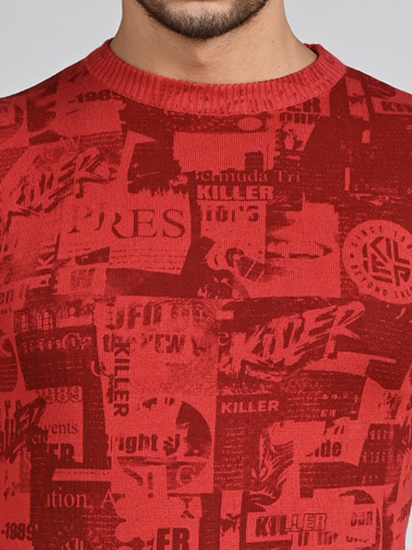 Killer Men Red Printed Flat Knits