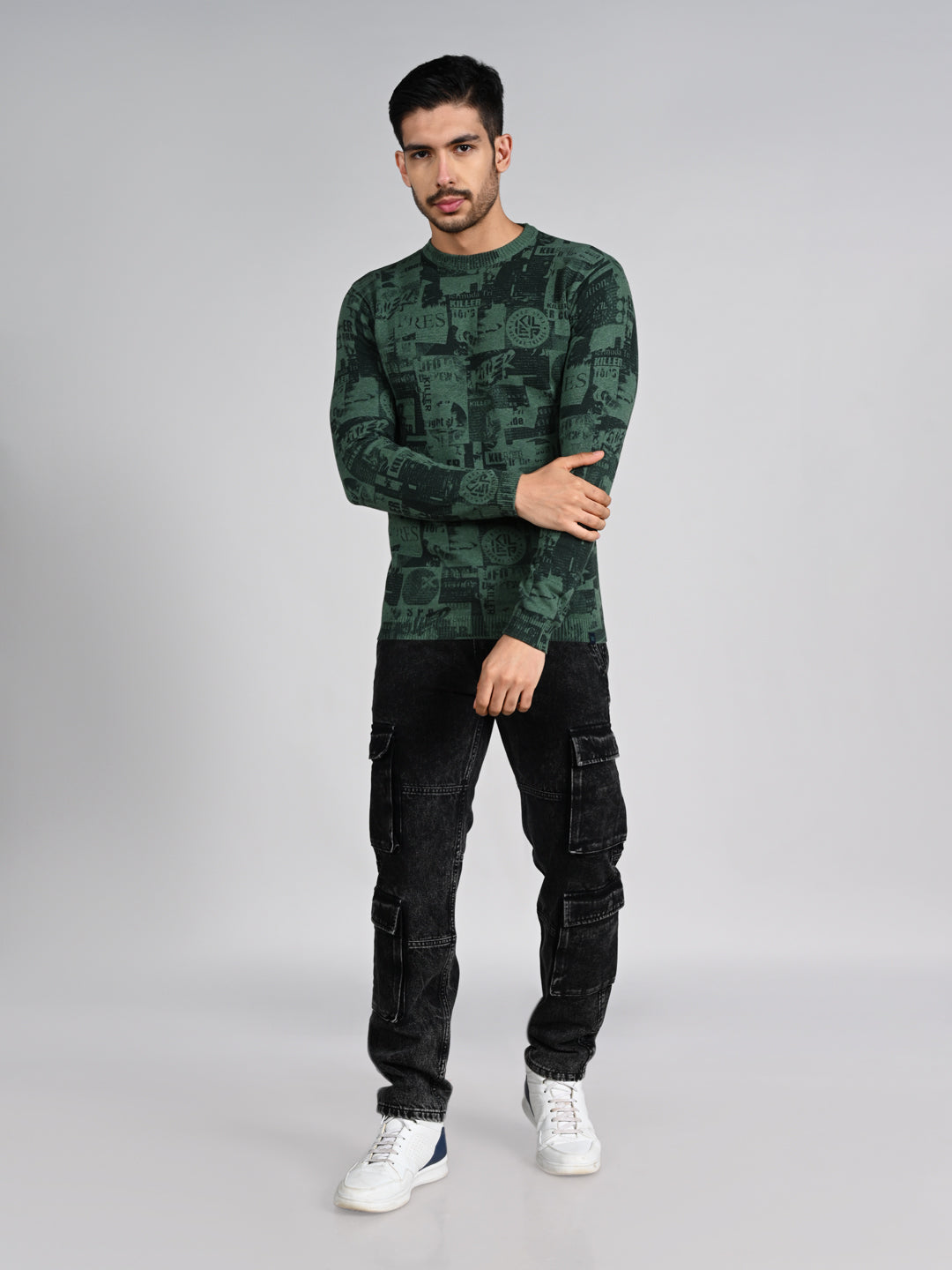 Killer Men Green Printed Flat Knits