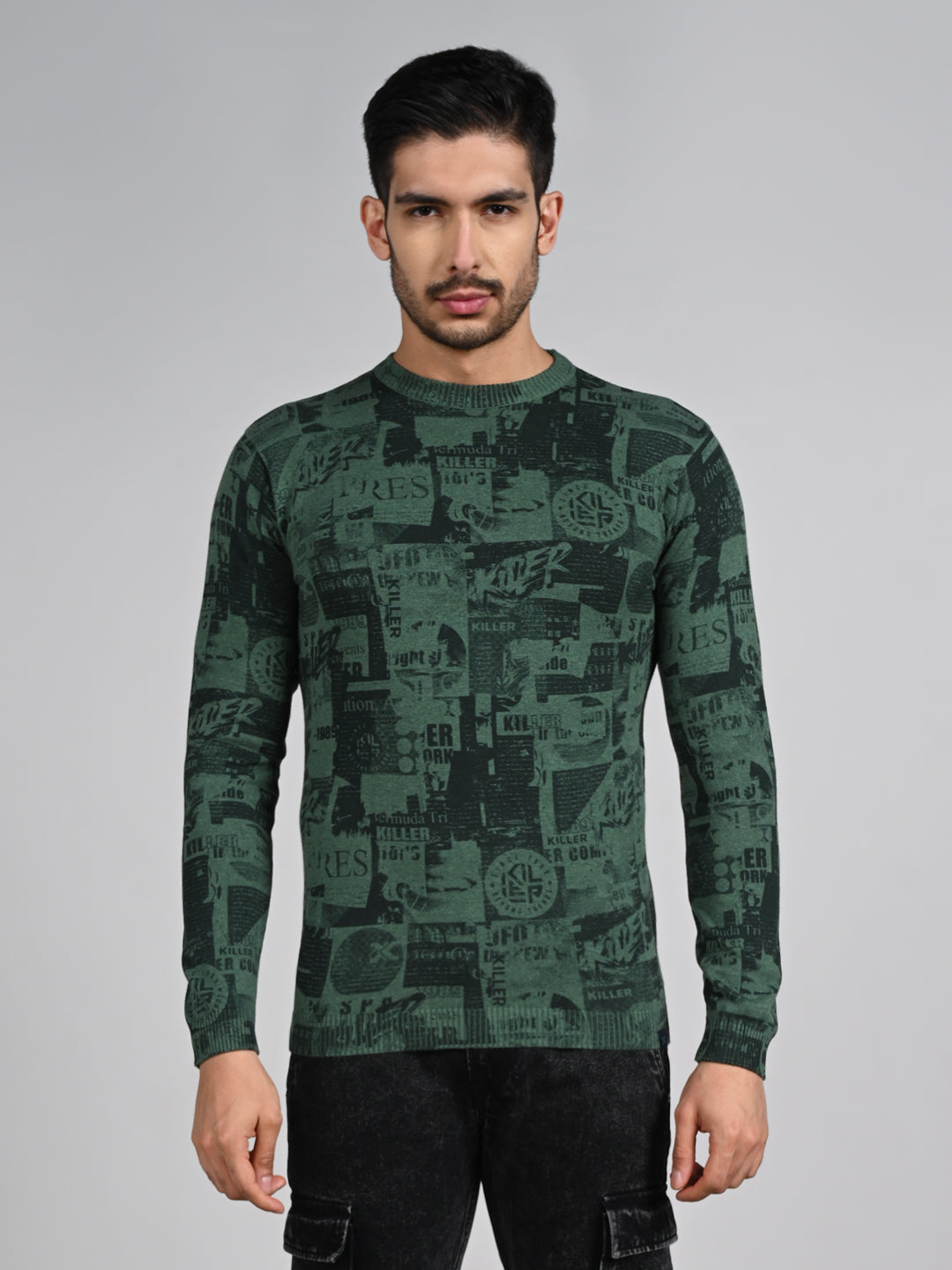 Killer Men Green Printed Flat Knits