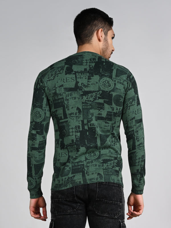 Killer Men Green Printed Flat Knits