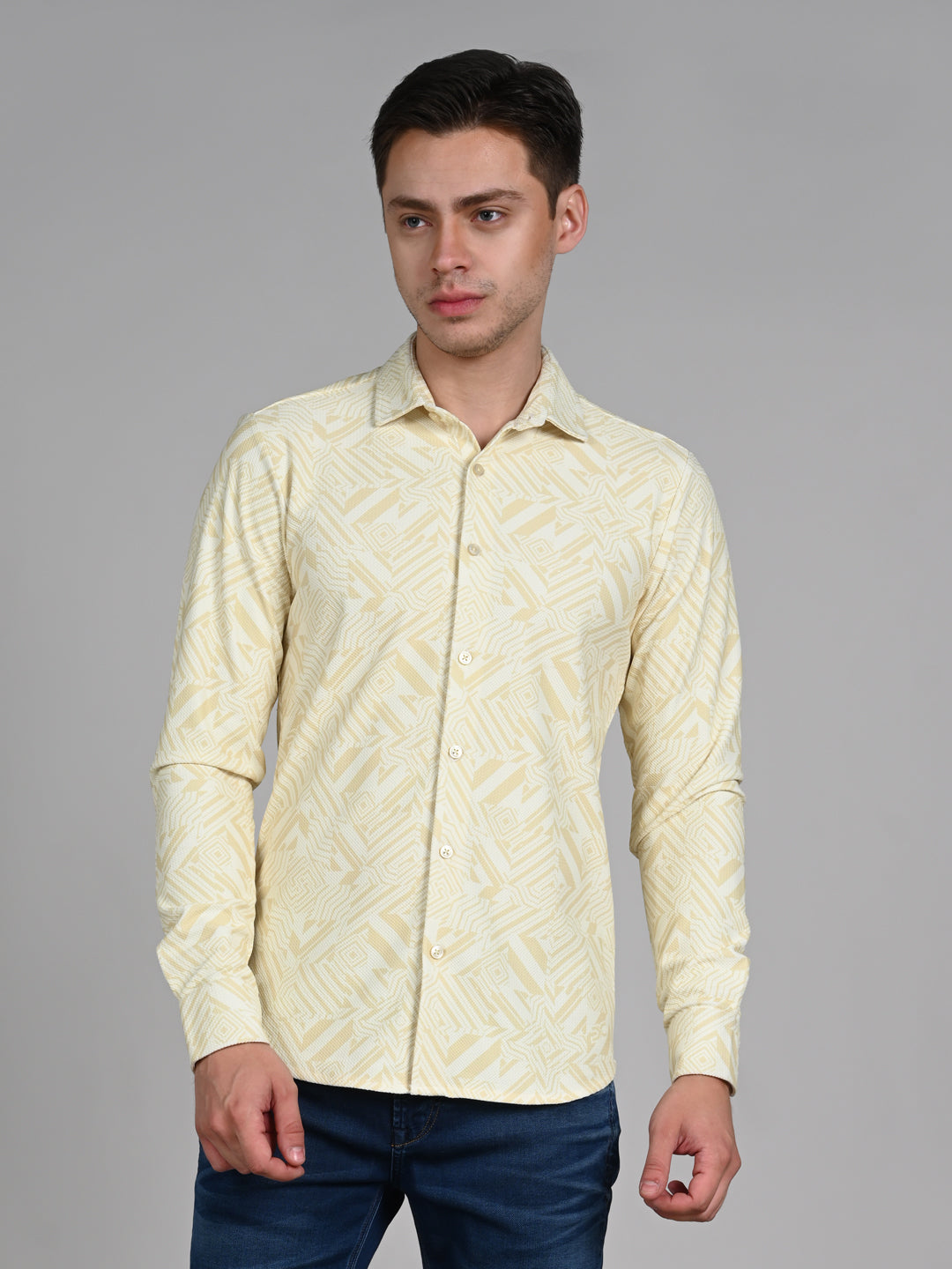 Killer Men Yellow Printed Slim Fit Shirts