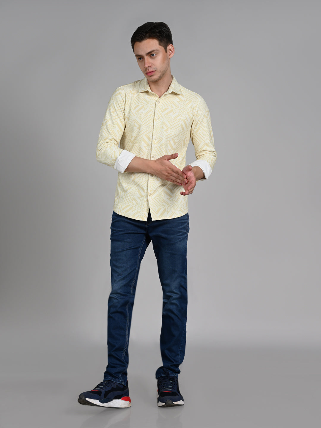 Killer Men Yellow Printed Slim Fit Shirts