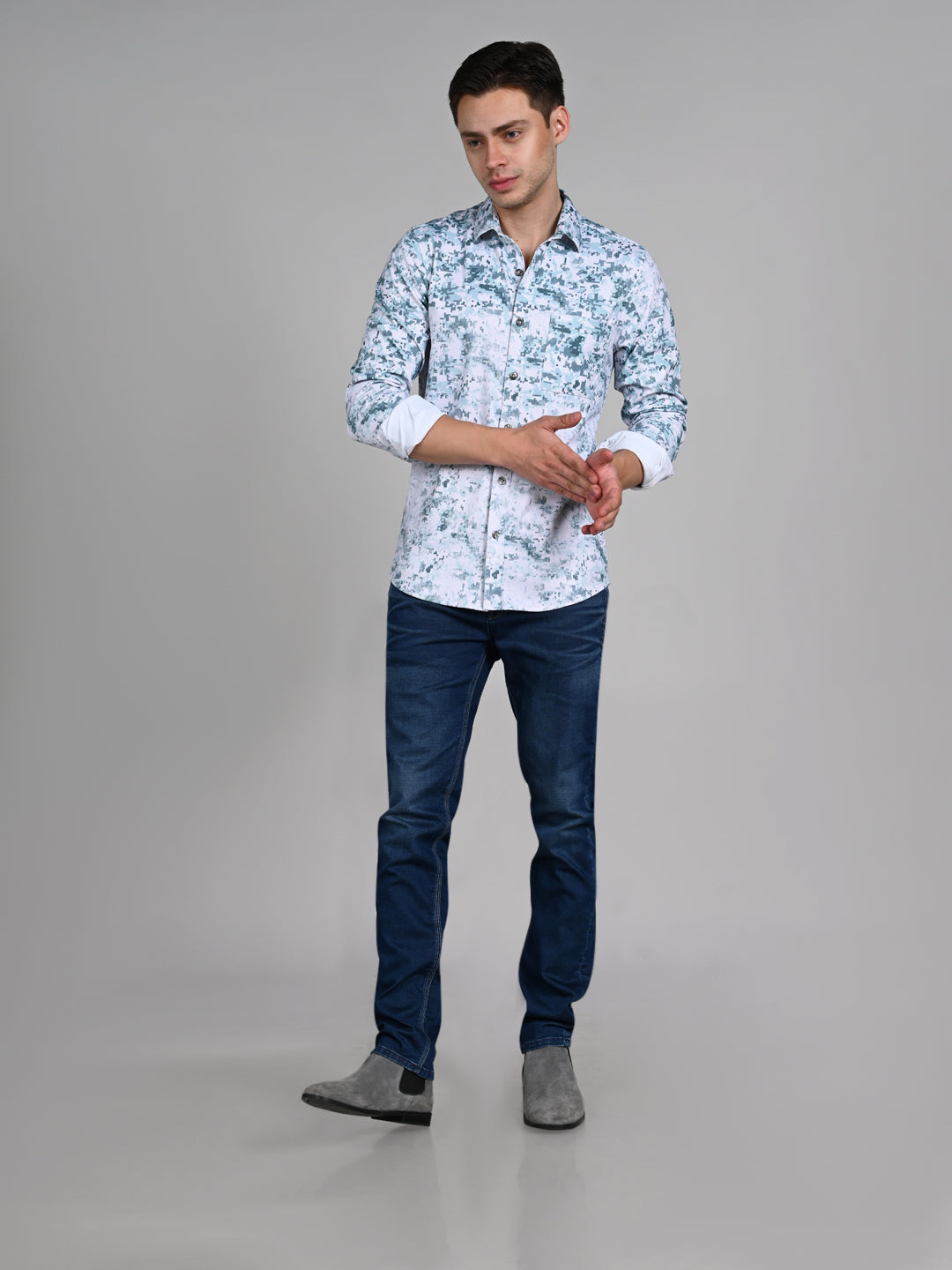 Killer Men Green Printed Slim Fit Shirts