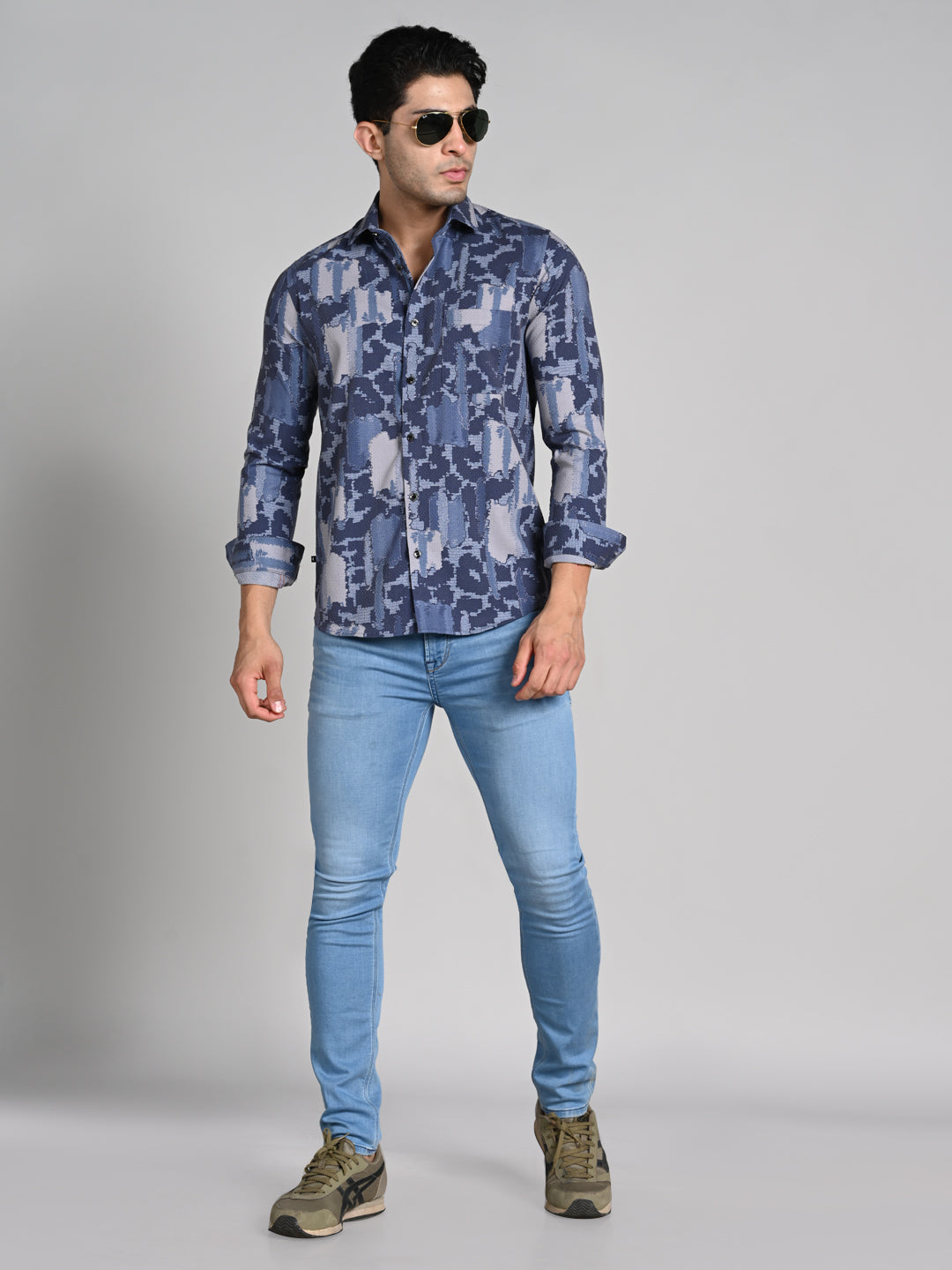 Full Sleeves Slim Fit Purple All over Abstract Camou Dobby Textured Print Shirt
