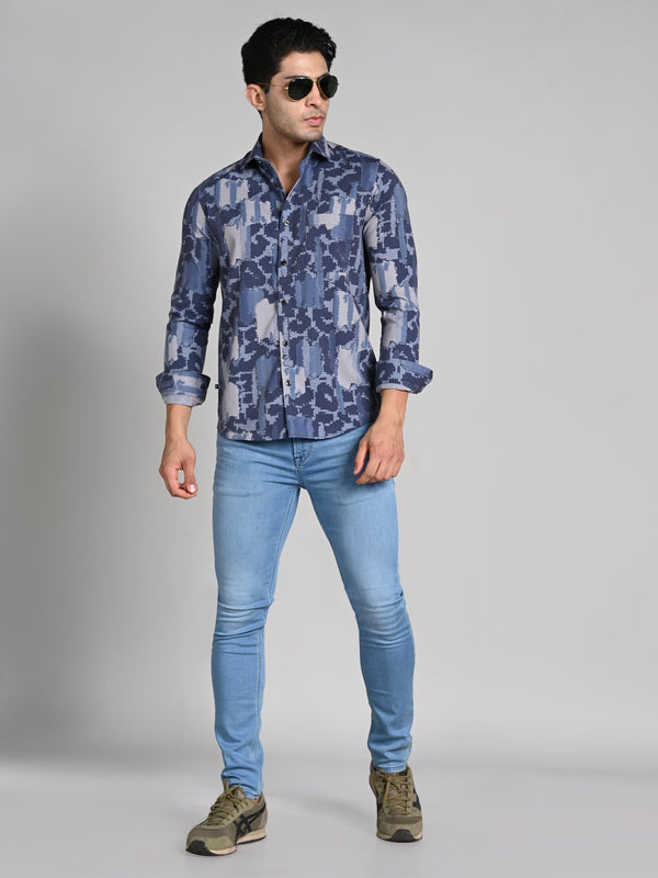 Full Sleeves Slim Fit Purple All over Abstract Camou Dobby Textured Print Shirt