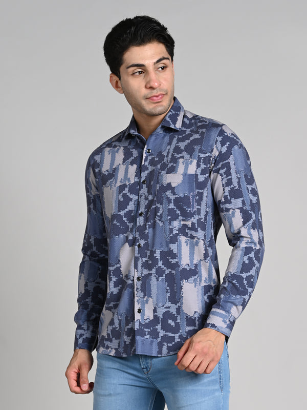 Full Sleeves Slim Fit Purple All over Abstract Camou Dobby Textured Print Shirt