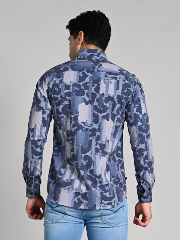 Full Sleeves Slim Fit Purple All over Abstract Camou Dobby Textured Print Shirt