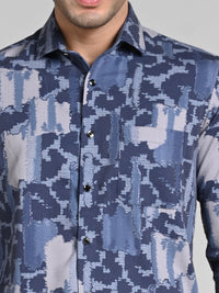 Full Sleeves Slim Fit Purple All over Abstract Camou Dobby Textured Print Shirt