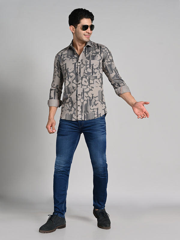 Killer Men Beige Printed Slim Fit Shirts