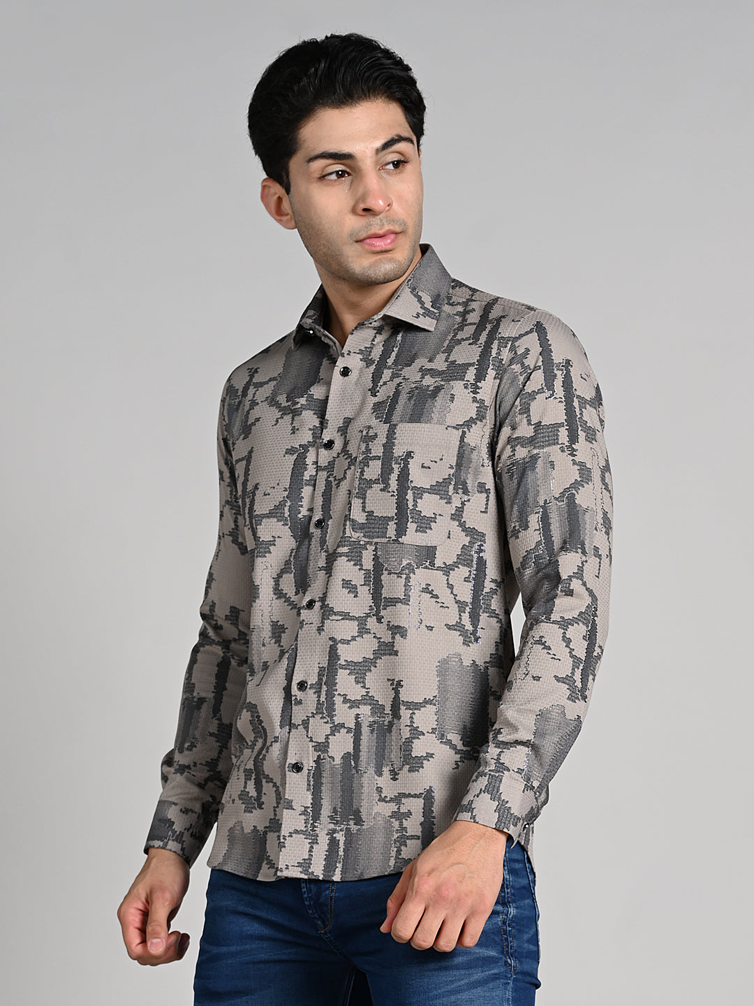 Killer Men Beige Printed Slim Fit Shirts