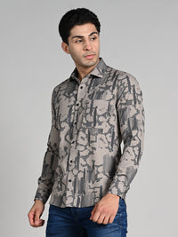 Killer Men Beige Printed Slim Fit Shirts