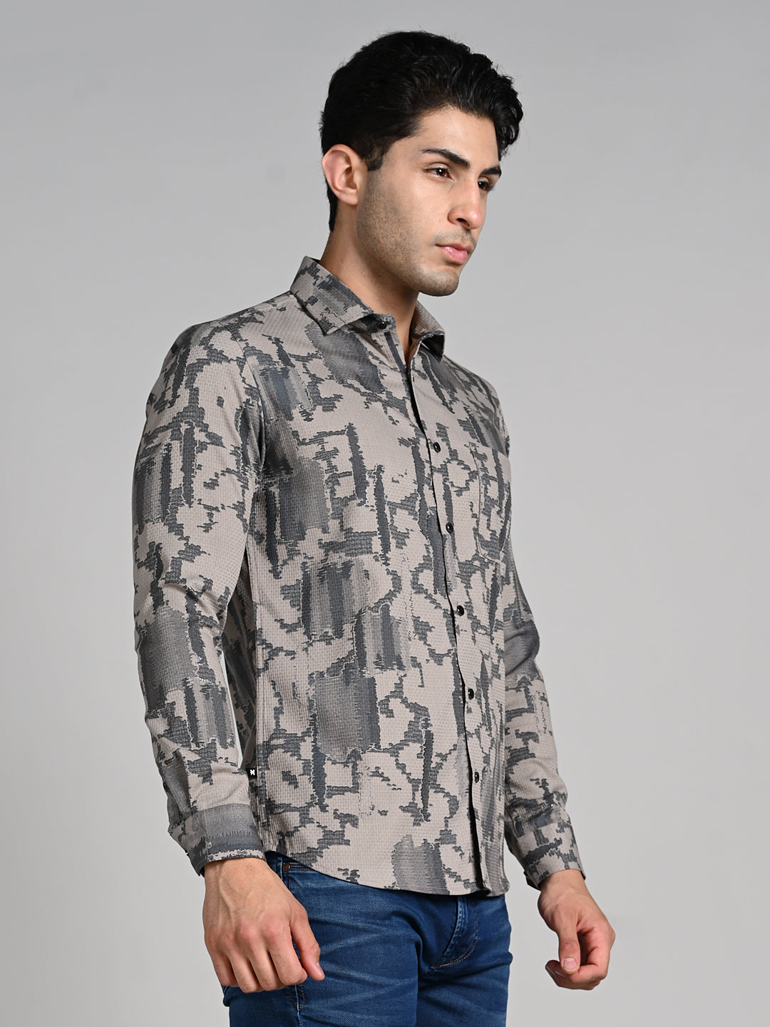 Killer Men Beige Printed Slim Fit Shirts
