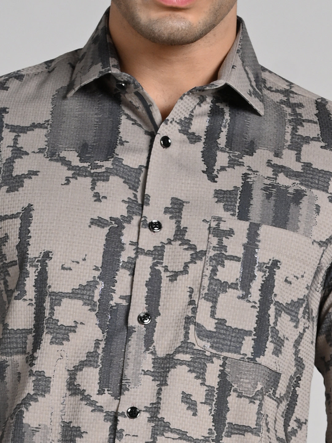 Killer Men Beige Printed Slim Fit Shirts