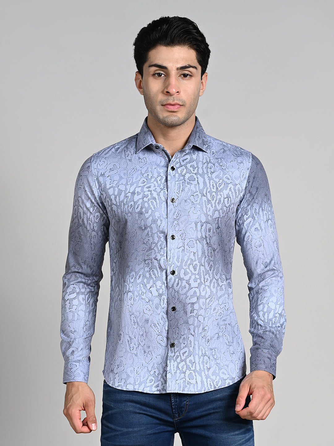 Killer Men Grey Printed Slim Fit Shirts