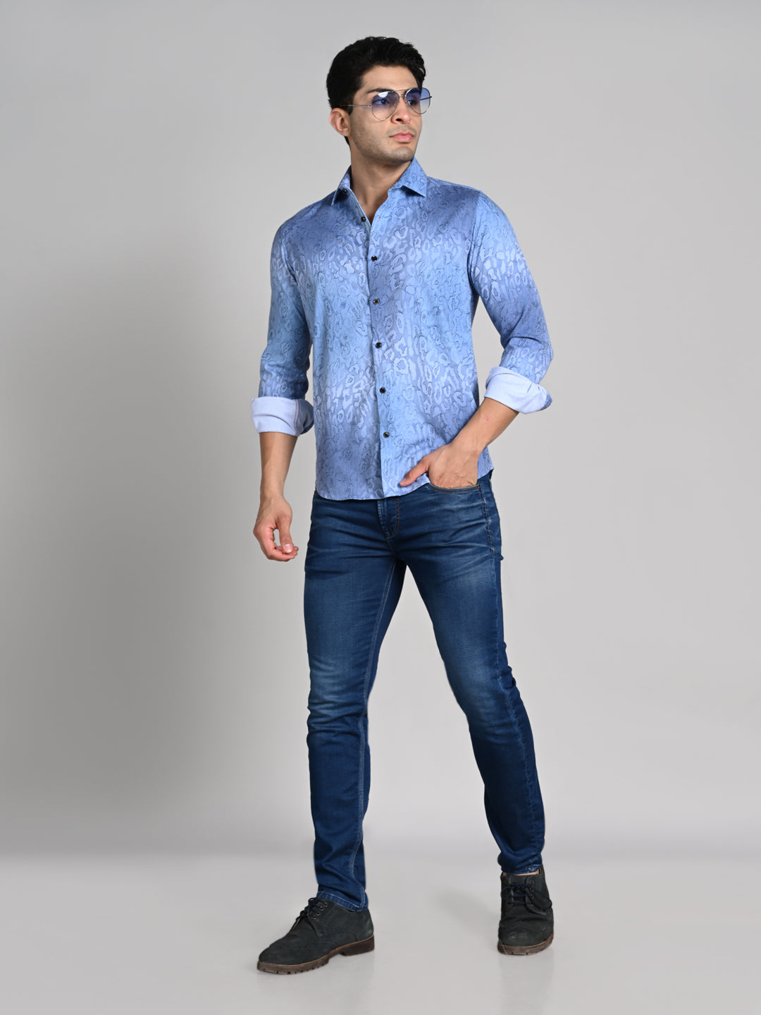Killer Men Blue Printed Slim Fit Shirts