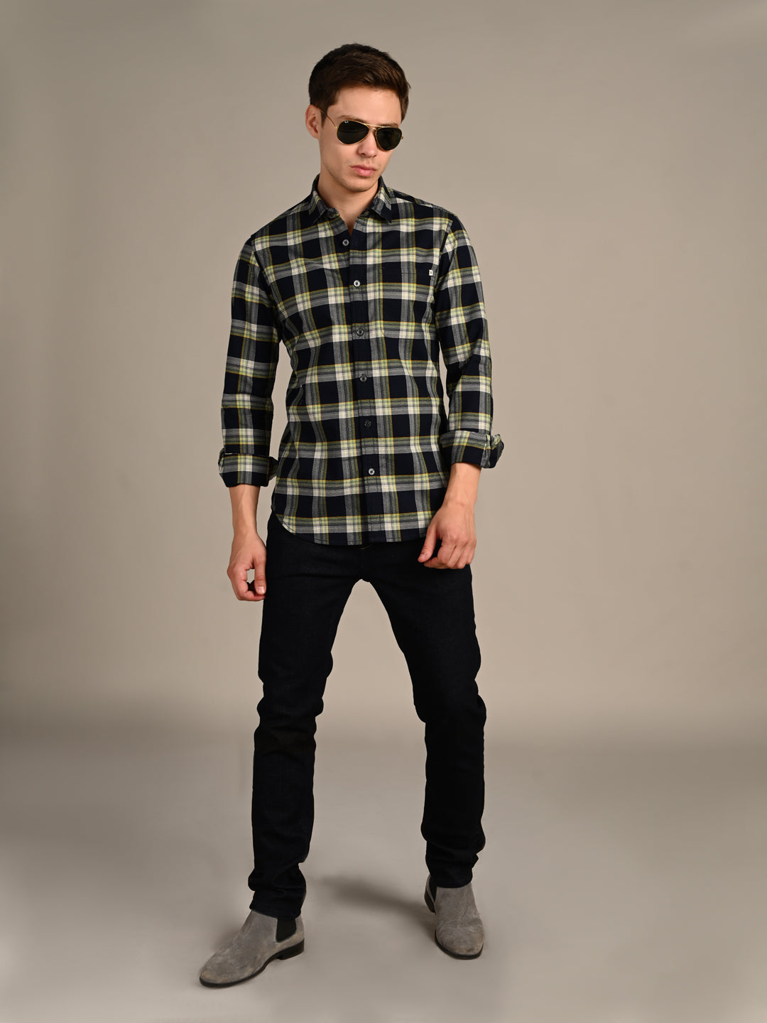 Killer Men Blue Checks Slim Fit Shirts