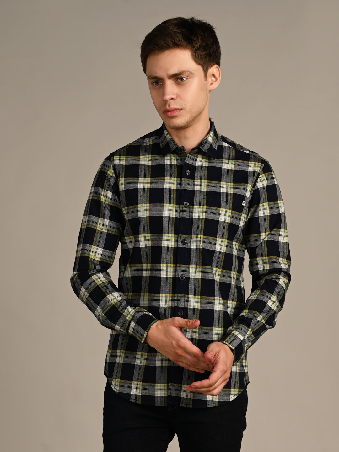Weave Check Full Sleeves Slim Fit Navy Crepe Weave Checks Shirt – Killer Jeans