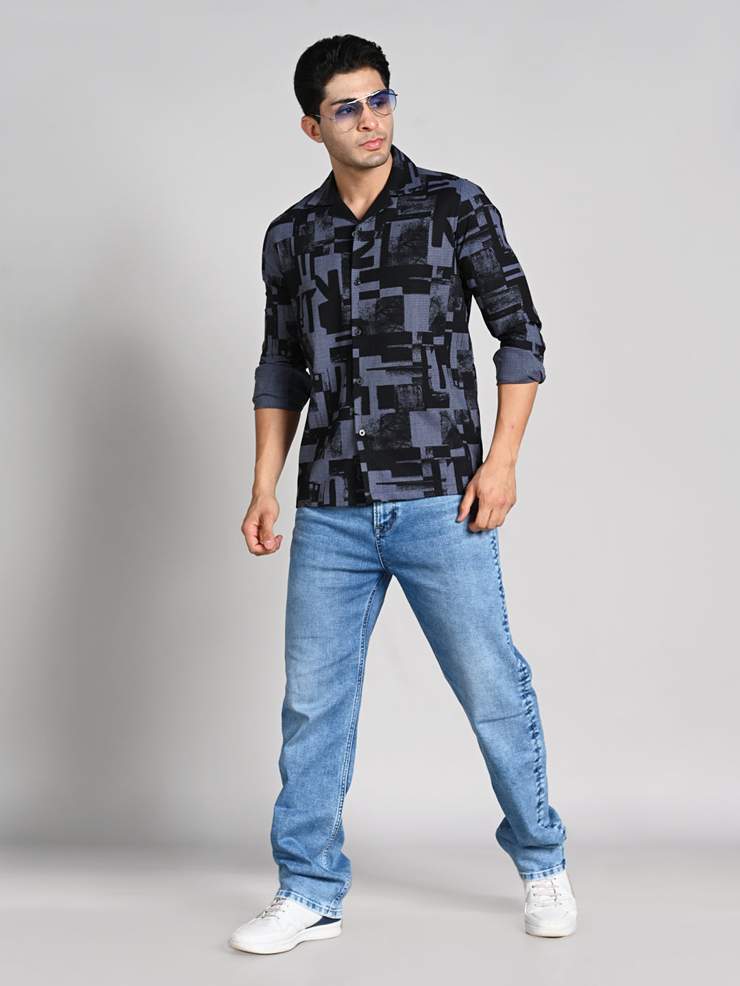 Killer Men Black Printed Straight Fit Shirts