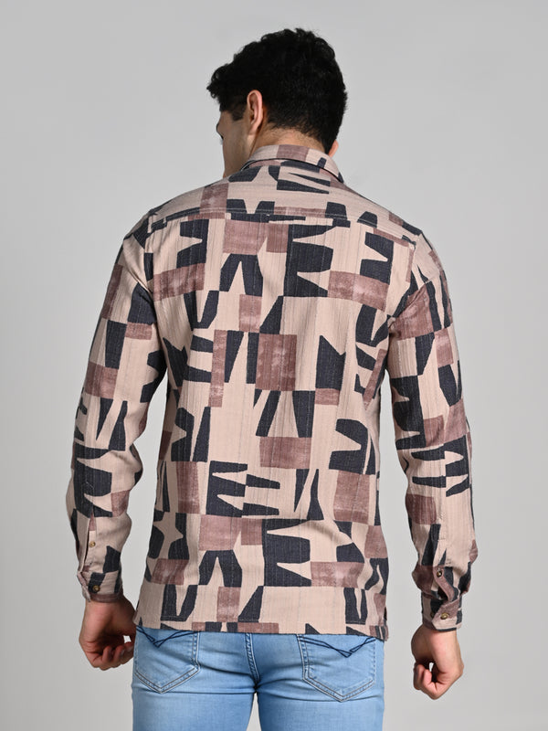 Killer Men Beige Printed Straight Fit Shirts
