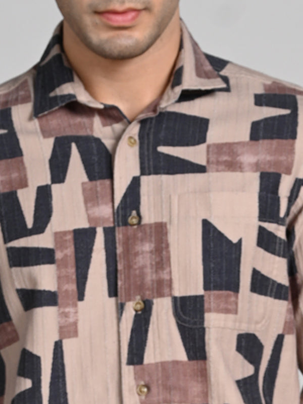 Killer Men Beige Printed Straight Fit Shirts
