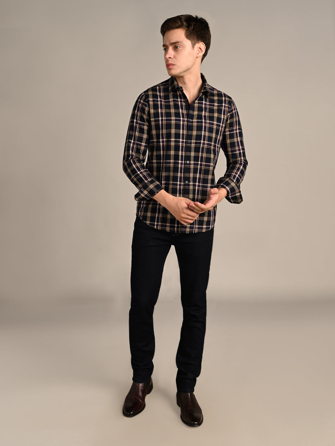 Killer Men Blue Checks Slim Fit Shirts