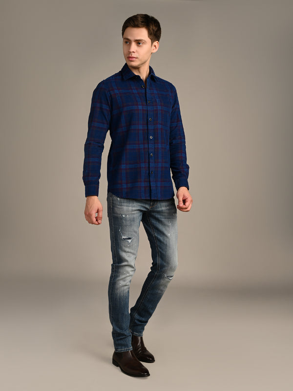 Killer Men Blue Checks Slim Fit Shirts