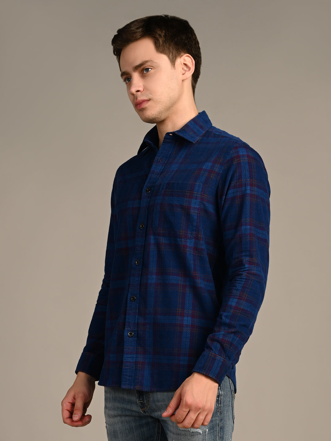 Killer Men Blue Checks Slim Fit Shirts