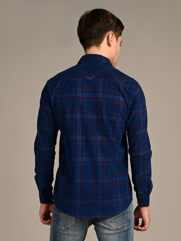Killer Men Blue Checks Slim Fit Shirts