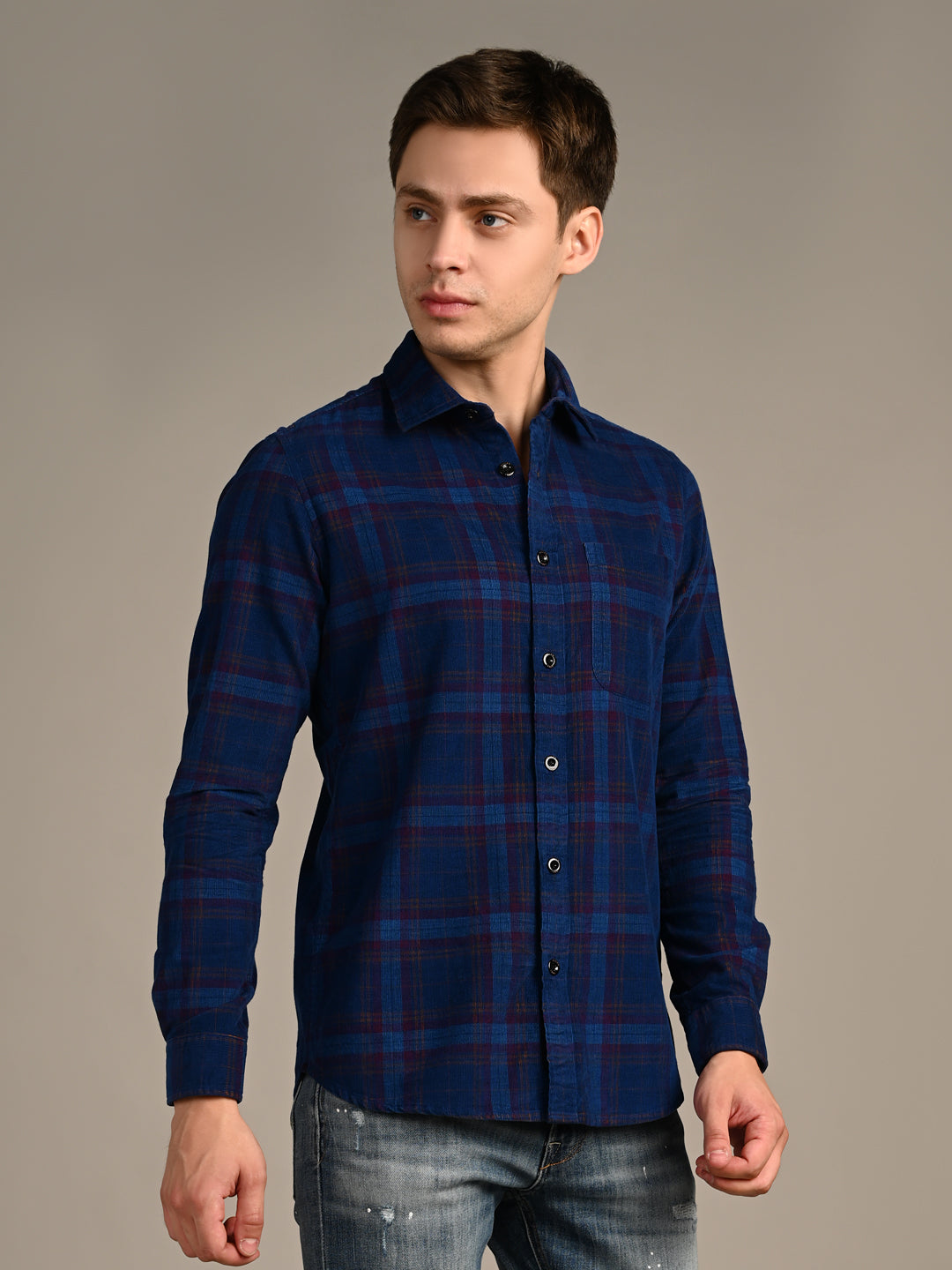 Killer Men Blue Checks Slim Fit Shirts