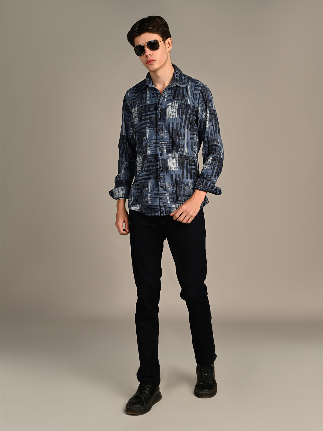 Killer Men Blue Printed Straight Fit Shirts