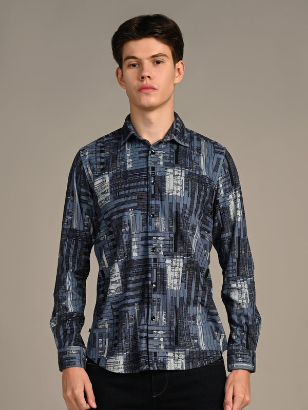 Killer Men Blue Printed Straight Fit Shirts